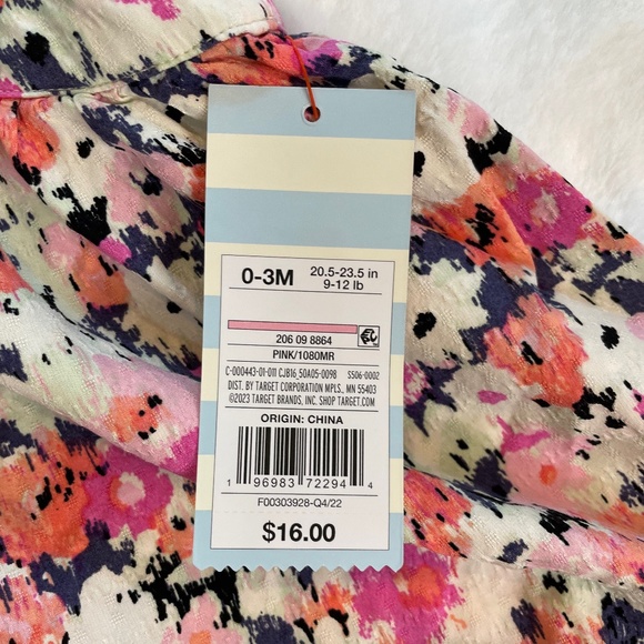 Cat & Jack Floral Romper Baby Infant 0-3M Pink Orange Gray White New with Tags - Picture 4 of 7